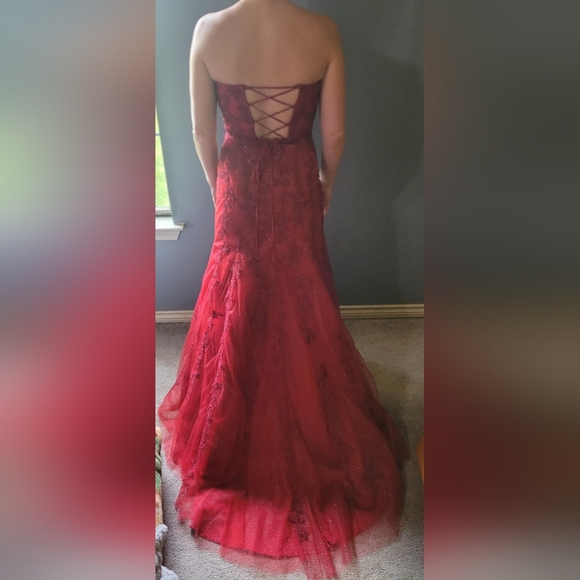 Lace Sweetheart Mermaid Sheath Applique Corset Back Burgundy Dress Size 8 - Picture 2 of 6